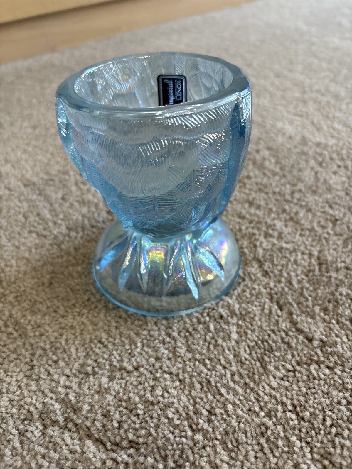 Vintage Imperial Glass Iridescent Ice Blue Owl Bottom Only Of Container Vintage Imperial Glass Iridescent Ice Blue Owl Bottom Only Of Container