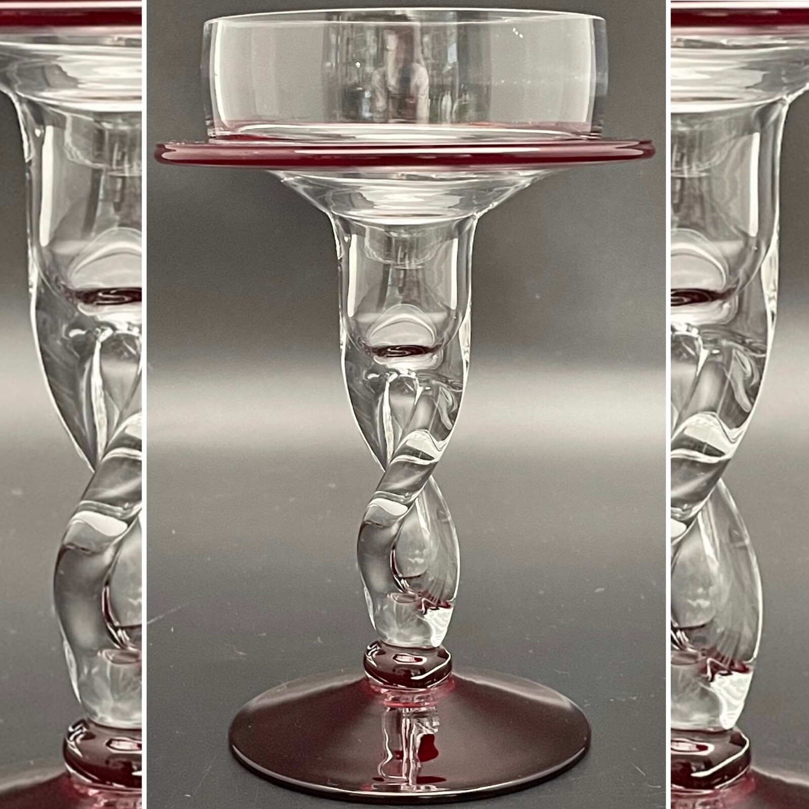 Krosno Jozefina Art Glass Spiral Twisted Burgundy Pillar Candleholder Poland 6"t Krosno Jozefina Art Glass Spiral Twisted Burgundy Pillar Candleholder Poland 6"t