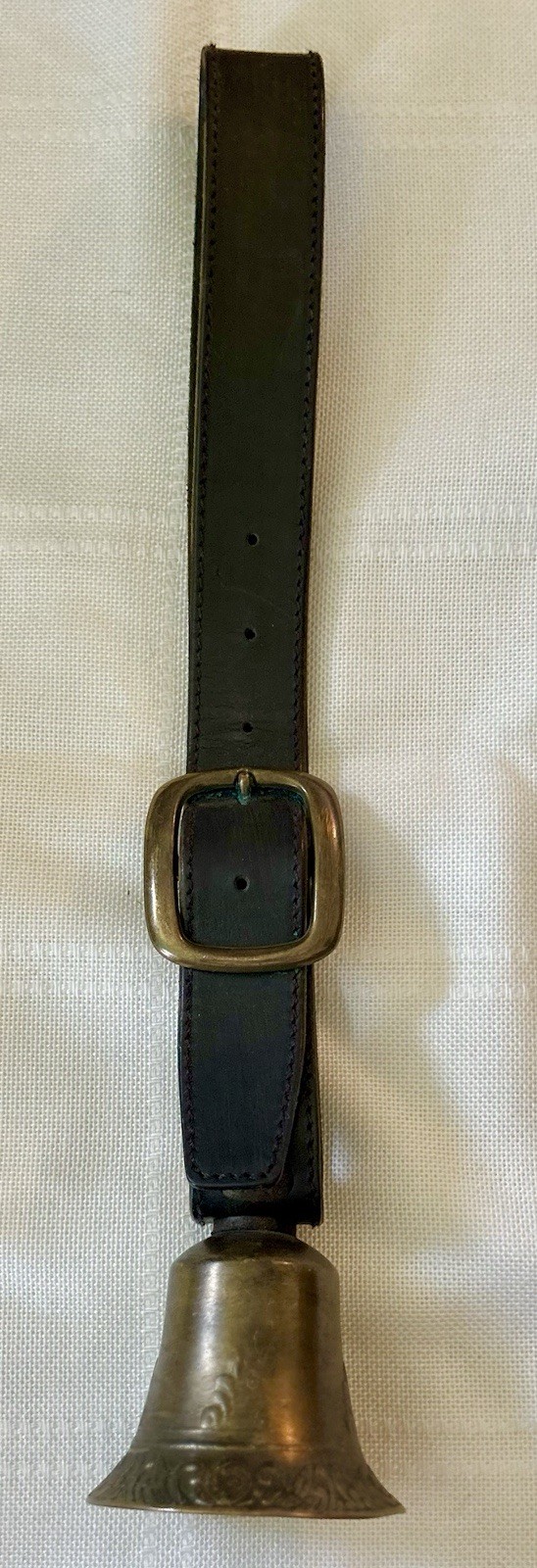 Antique Cow / Sheep / Farm Animal Brass Bell w/ Leather Strap & Brass Buckle