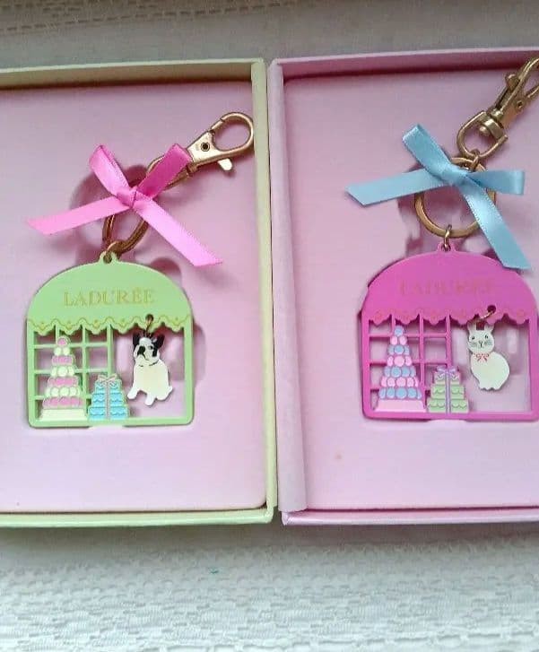 LADURÉE French Bull & Rabbit Charm Keychain Unused Vintage Original