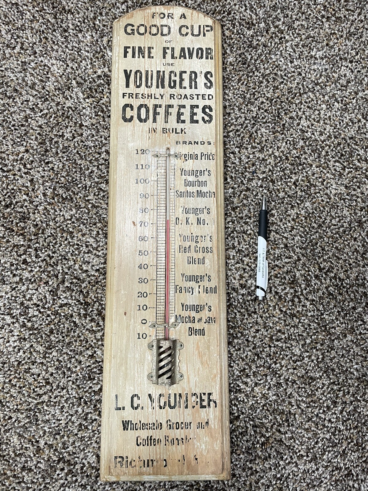 Vintage Coffee YOUNGERS Country Store Thermometer Original Wooden Rare 6x20” Vintage Coffee YOUNGERS Country Store Thermometer Original Wooden Rare 6x20”