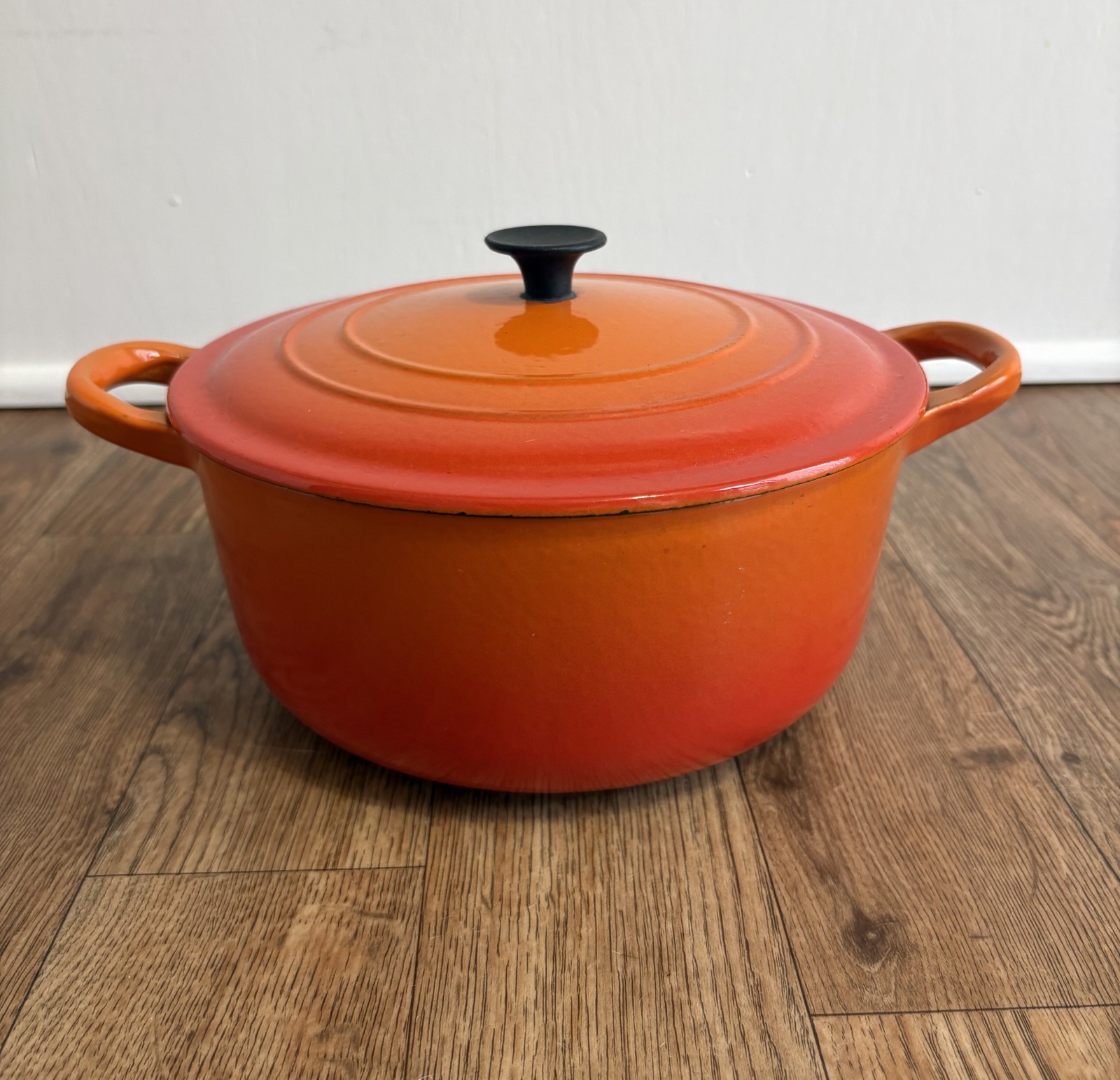 Vintage Le Creuset Enameled 2 Qt Cast Iron Round Dutch Oven in Flame Orange Vintage Le Creuset Enameled 2 Qt Cast Iron Round Dutch Oven in Flame Orange