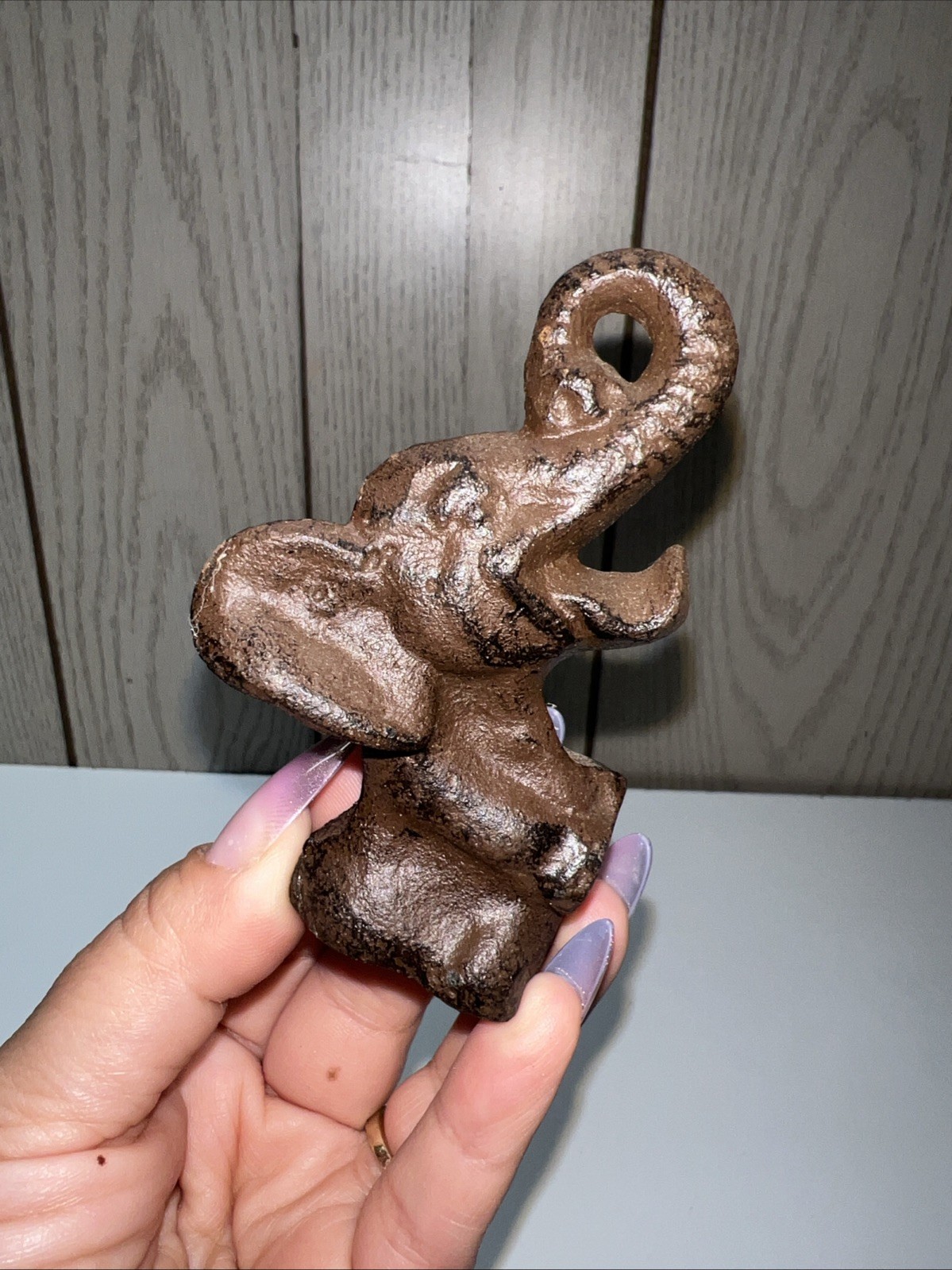 Vintage Cast Iron Elephant Bottle Opener 3 1/4" Laughing Lucky VTG
