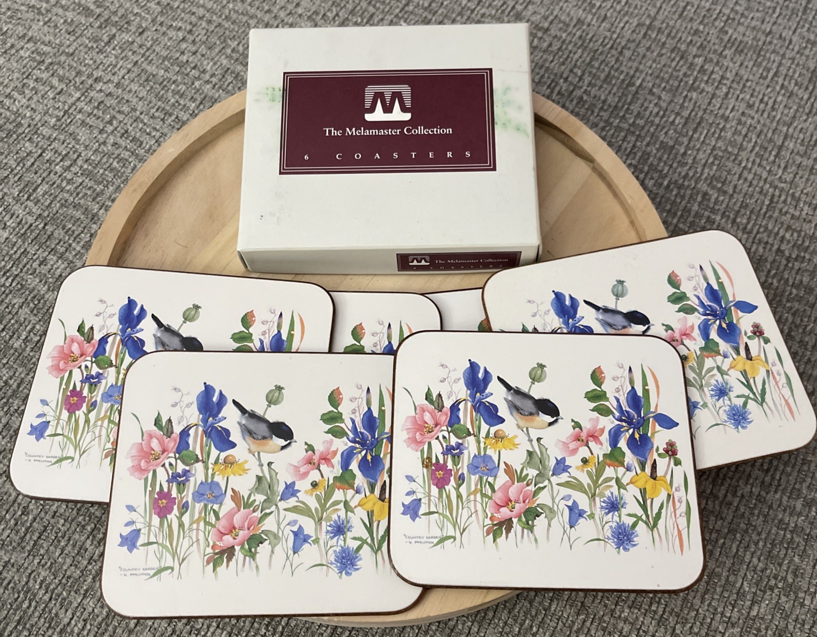 Vintage Melamaster Cork Back Set of 6 Coasters Vintage Floral Bird 4.25”x 3.75” Vintage Melamaster Cork Back Set of 6 Coasters Vintage Floral Bird 4.25”x 3.75”