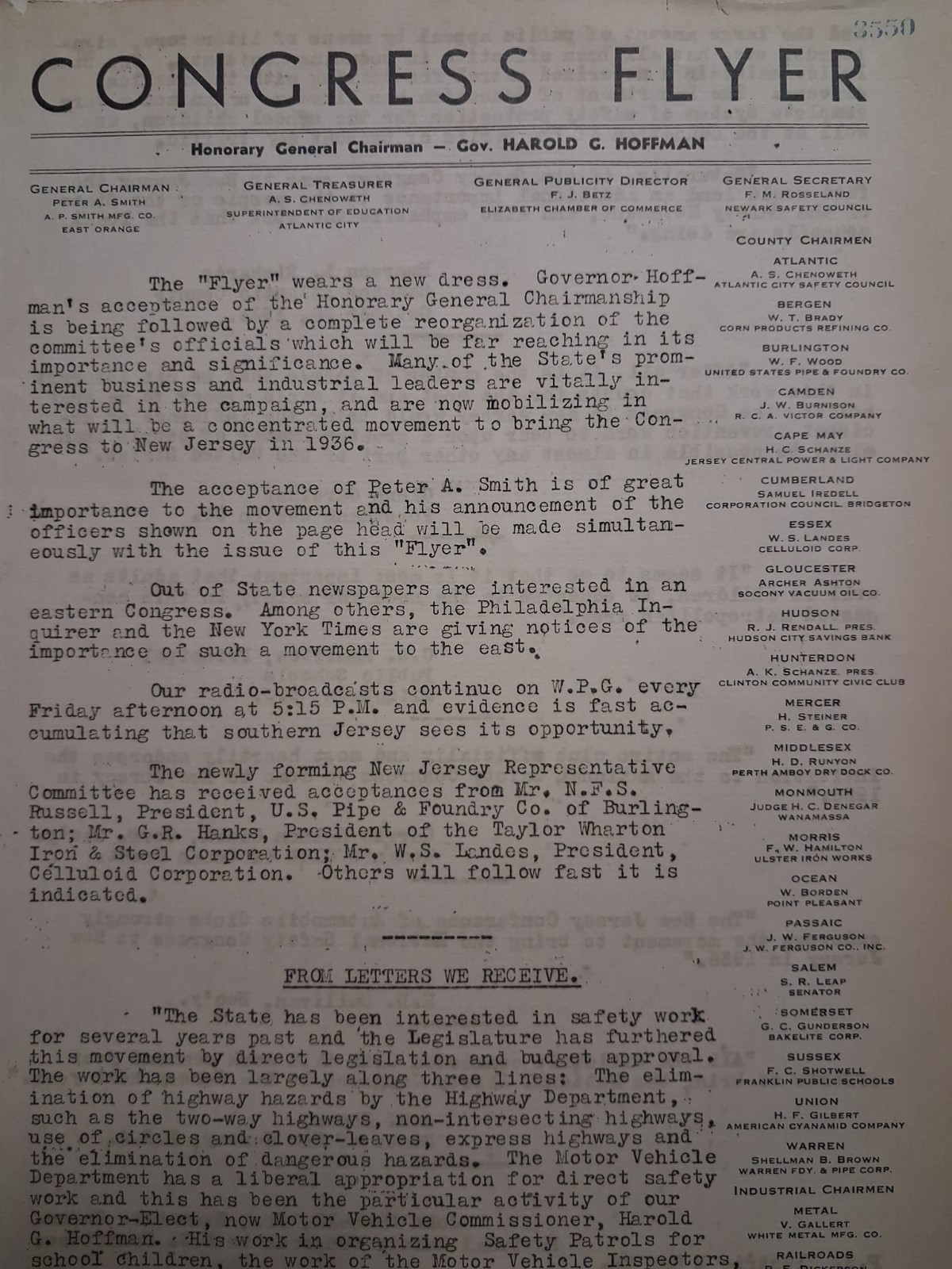 1935 NJ National Safety Congress FLYER Gov. Hoffman Factory WORKER'S Safety 1935 NJ National Safety Congress FLYER Gov. Hoffman Factory WORKER'S Safety