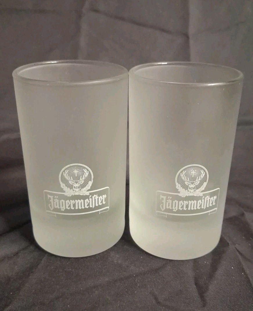 VTG Jagermeister Shot Glasses-Frosted 2cl arc/Barware VTG Jagermeister Shot Glasses-Frosted 2cl arc/Barware