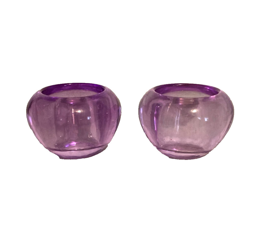 Set Of 2 MCM Purple Glass Votive Tealight Candle Holders Centerpiece Decor New Set Of 2 MCM Purple Glass Votive Tealight Candle Holders Centerpiece Decor New