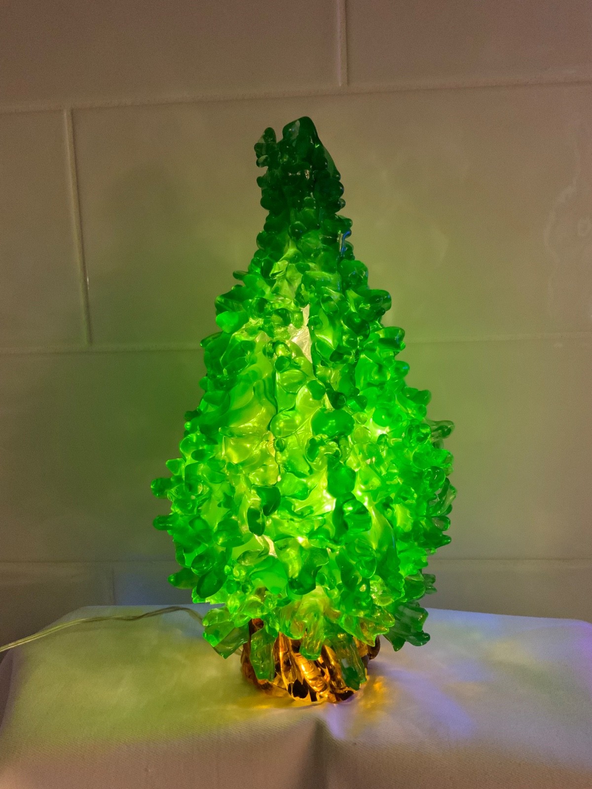 Vintage  Amazing Hand Blown Green Tree Art Glass Hand-Crafted ~7”inch  OOAK