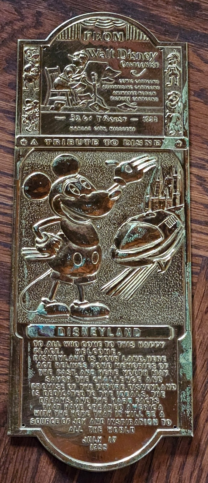 Vintage Disneyland Brass Tribute Door Push Plate Plaque Mickey Walt Disney Vintage Disneyland Brass Tribute Door Push Plate Plaque Mickey Walt Disney