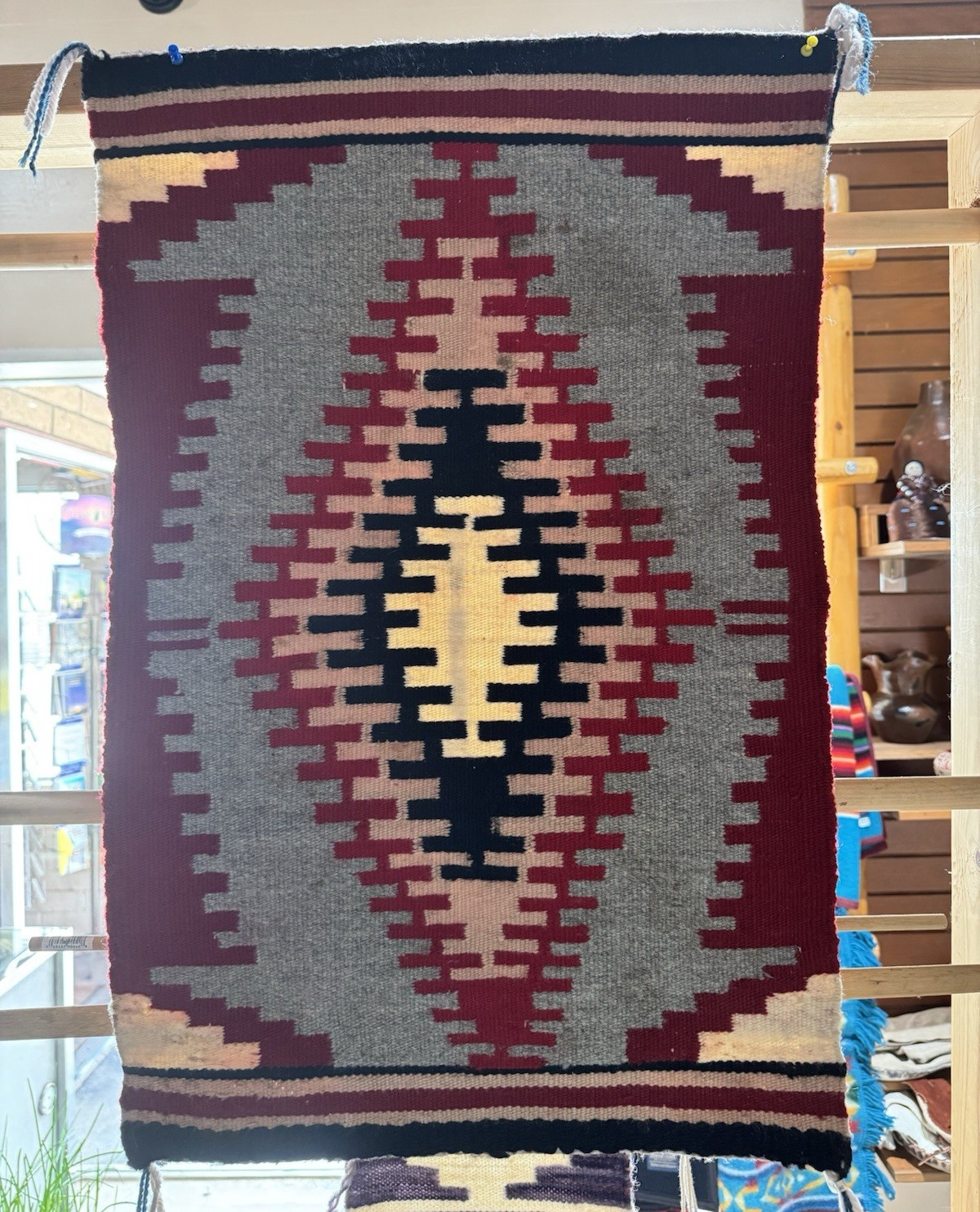 Vintage Navajo Rug Klagetoh Style Wide Ruins Geometric  Wool 28.5” x 18.5”