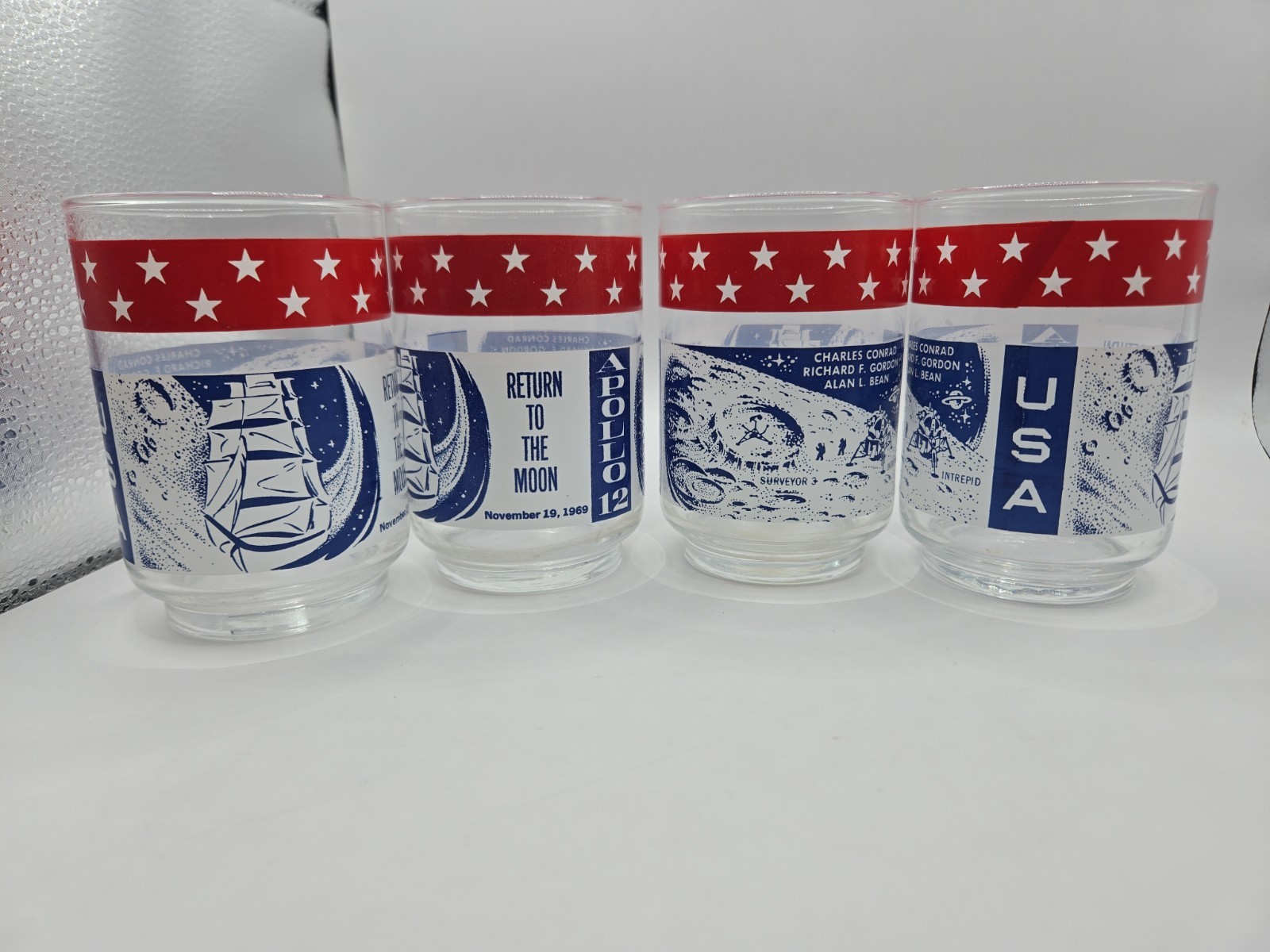 Vintage Libbey NASA Apollo 12 Moon Mission Drinking Glasses Set of 4 Whiskey 