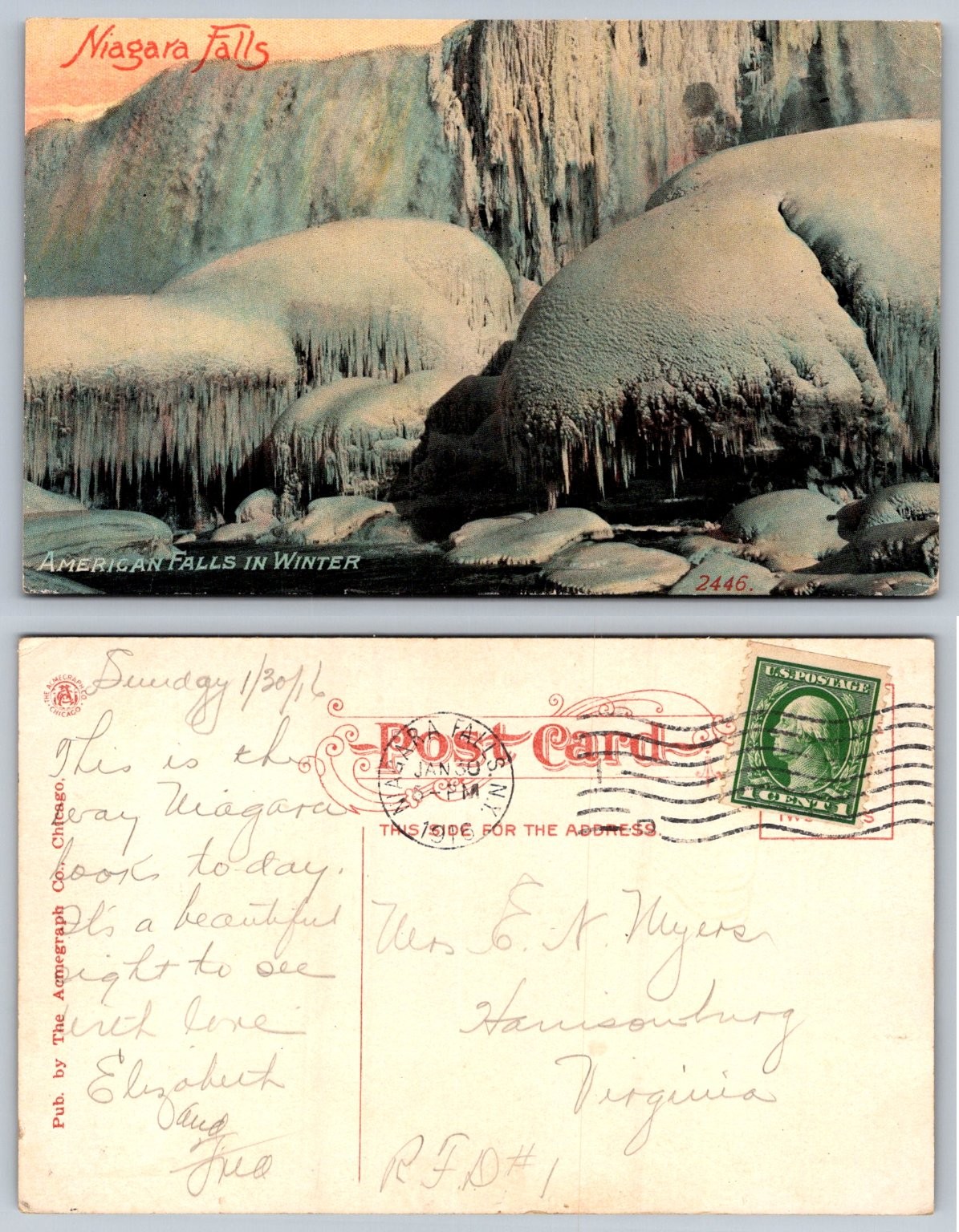 1916 Niagara Falls American Falls Winter Ice Vintage Postcard Amegraph Co. 1916 Niagara Falls American Falls Winter Ice Vintage Postcard Amegraph Co.