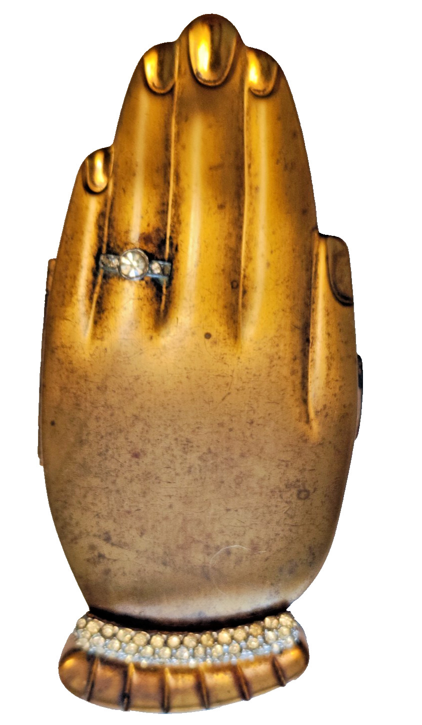 VOLUPTE Golden Gesture Hand Compact Original Branded Puff & Mirror VTG 1940s VOLUPTE Golden Gesture Hand Compact Original Branded Puff & Mirror VTG 1940s