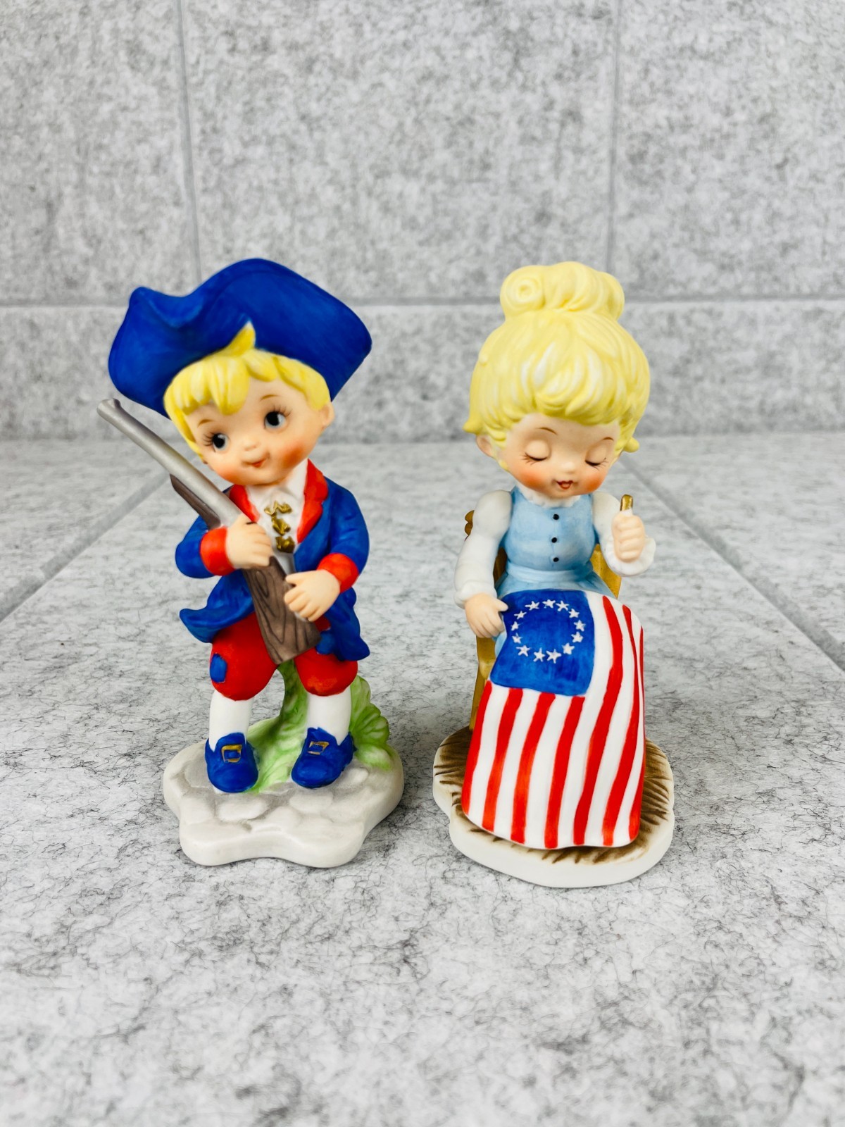 Vintage Kelvin’s Patriotic Figurines B-951 B-954 Colonial Boy & Flag Girl S/2