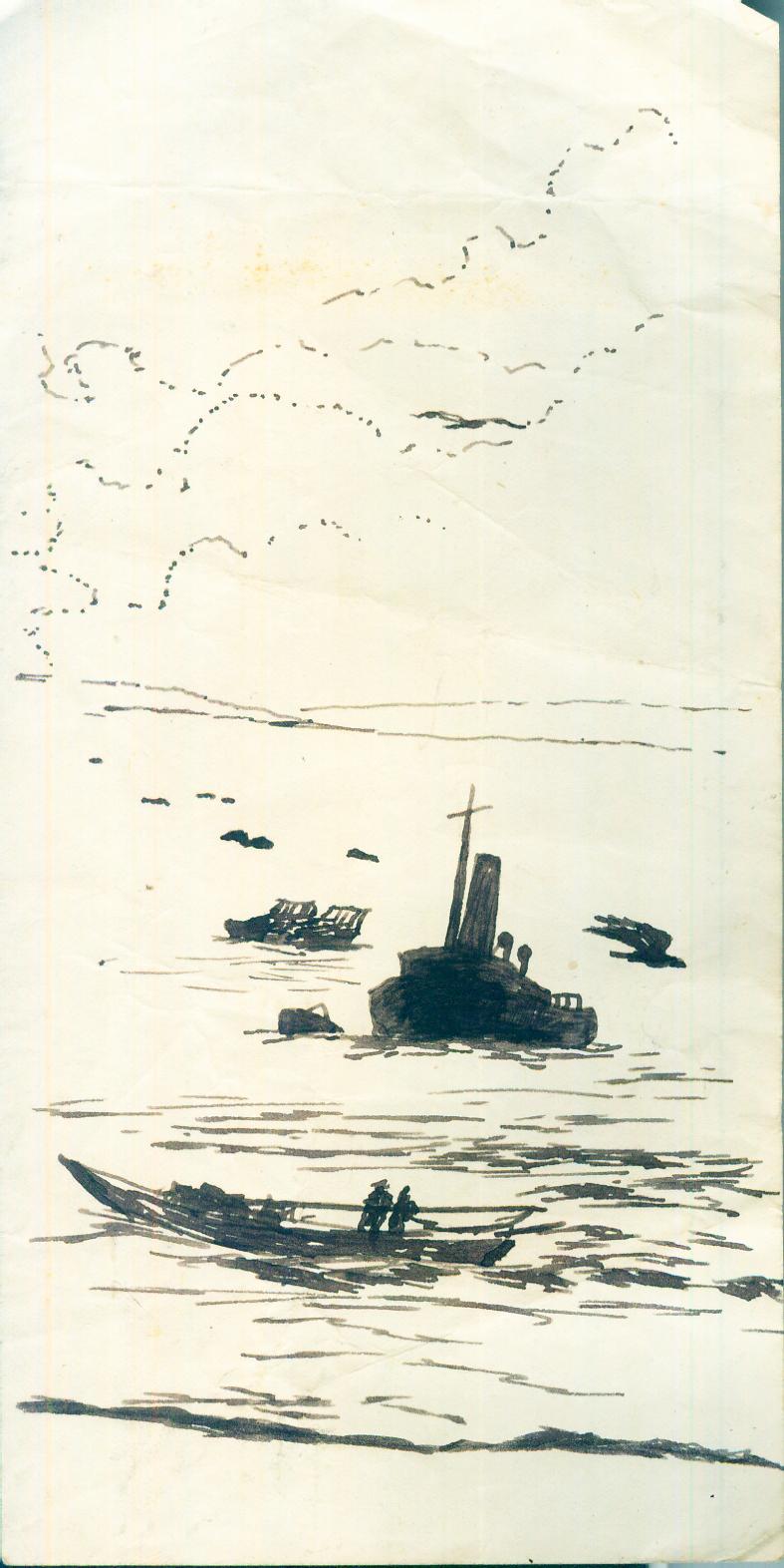 China Drawing USS Estes Taiwan Tsingtao Hong Kong Shanghai c1947 China Drawing USS Estes Taiwan Tsingtao Hong Kong Shanghai c1947