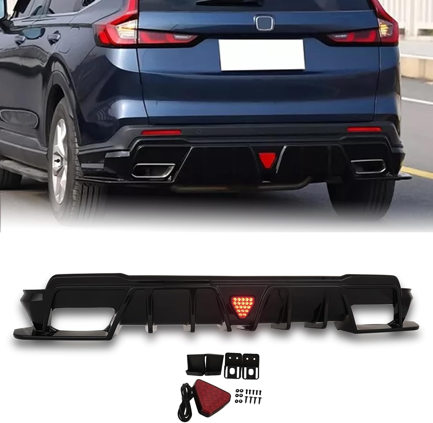 Rear Bumper Diffuser W/Led Light Compatible with 2023-2026 Honda CR-V IKON Style Rear Bumper Diffuser W/Led Light Compatible with 2023-2026 Honda CR-V IKON Style
