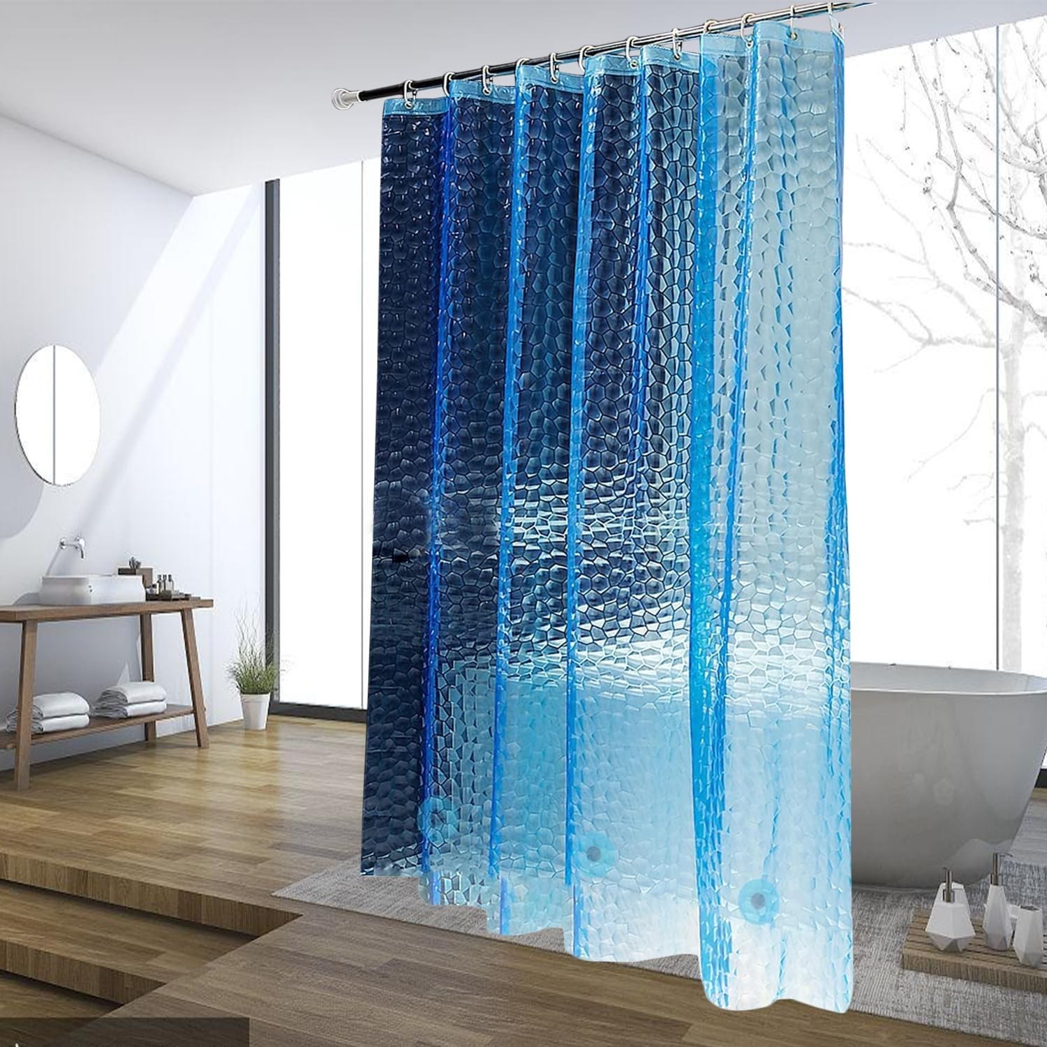 Blue Shower Curtain Liner Waterproof EVA 72x72 w/ Magnets & Rustproof Grommets