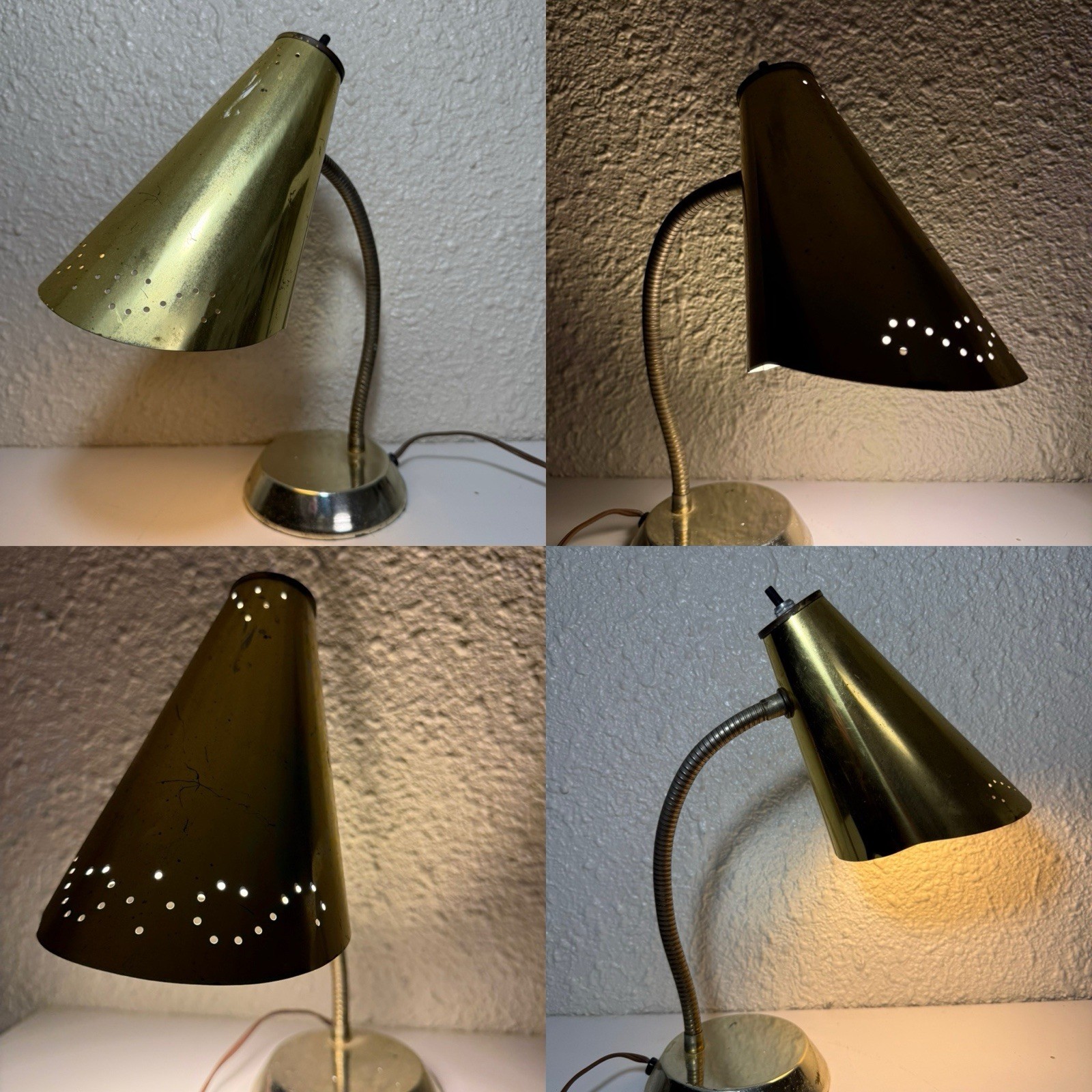 VTG MCM Gooseneck Task Desk Lamp Retro Atomic Light Cone Pinhole Bullet Shade VTG MCM Gooseneck Task Desk Lamp Retro Atomic Light Cone Pinhole Bullet Shade