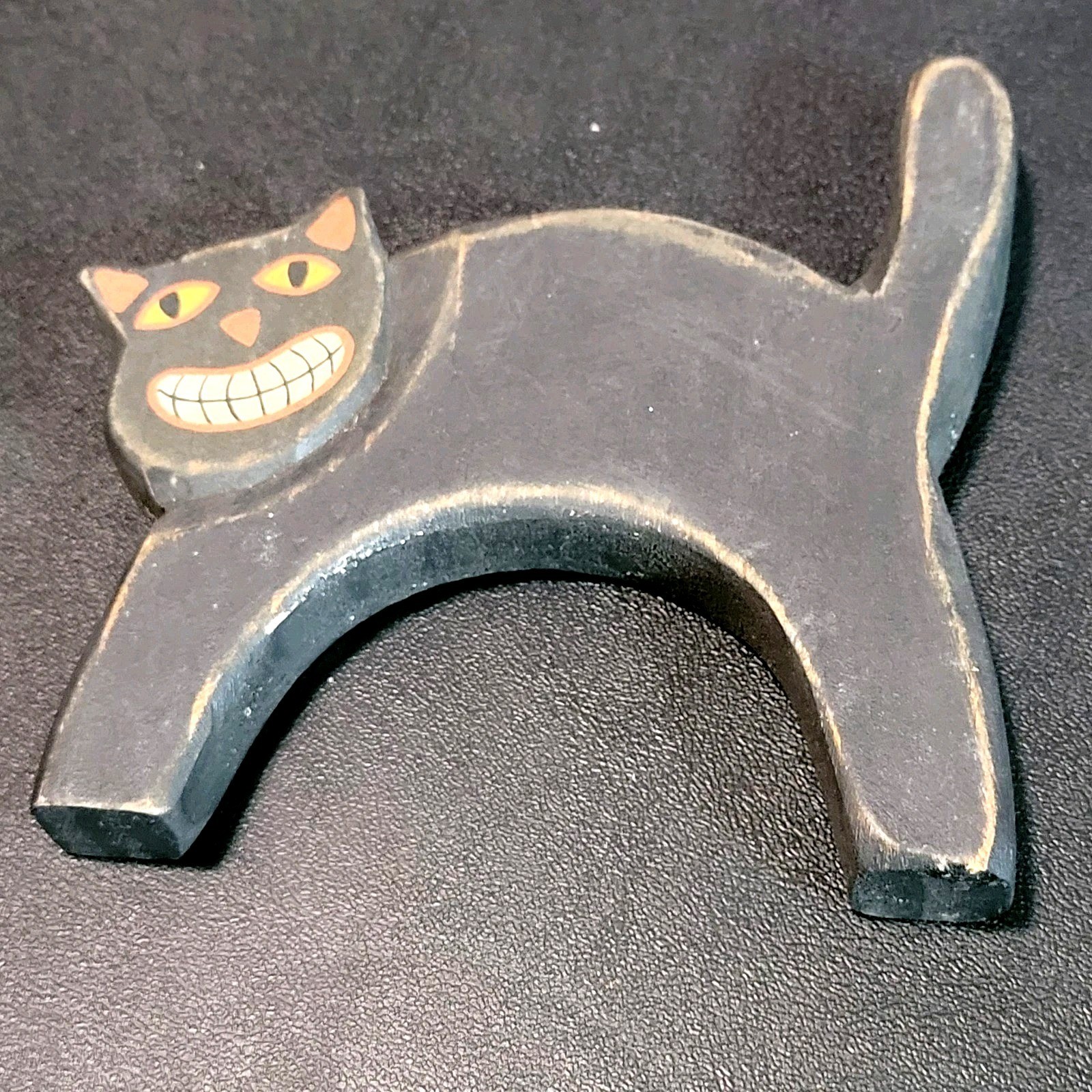 Vintage Hand Carved Wooden Halloween Black Cat Primitive Folk Art Arched Back Vintage Hand Carved Wooden Halloween Black Cat Primitive Folk Art Arched Back