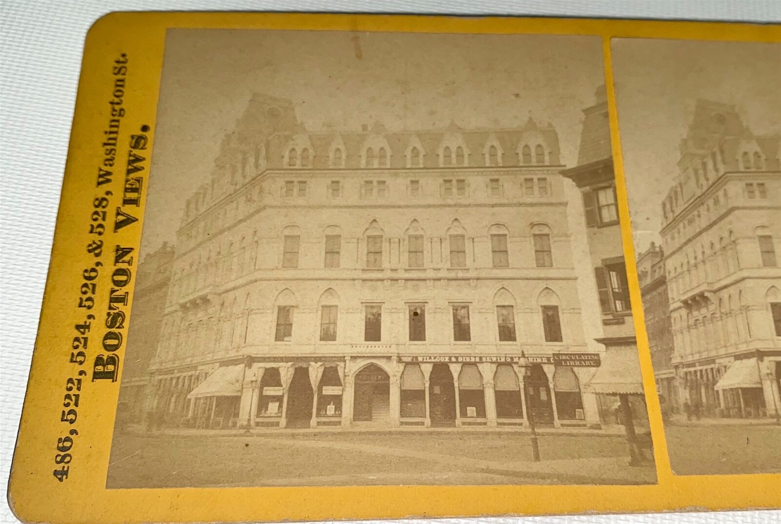 Antique Victorian American Cityscape Odd Fellows Hall Stereoview Photo Boston MA
