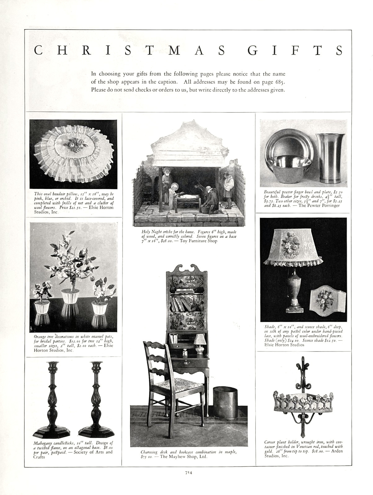 1926 The House Beautiful Christmas Gift Ideas Maple Desk Nativity Vtg Mag Image