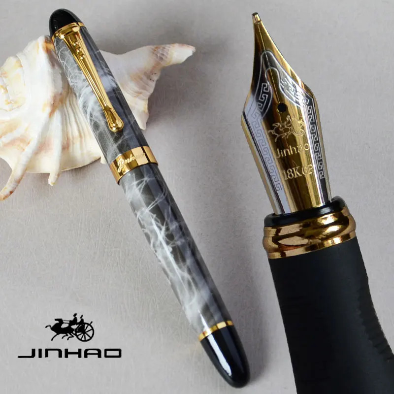 JINHAO X450 Fountain Pen 0.7mm Broad Nib Full Metal 18KGP Gold Trim 20 Colors