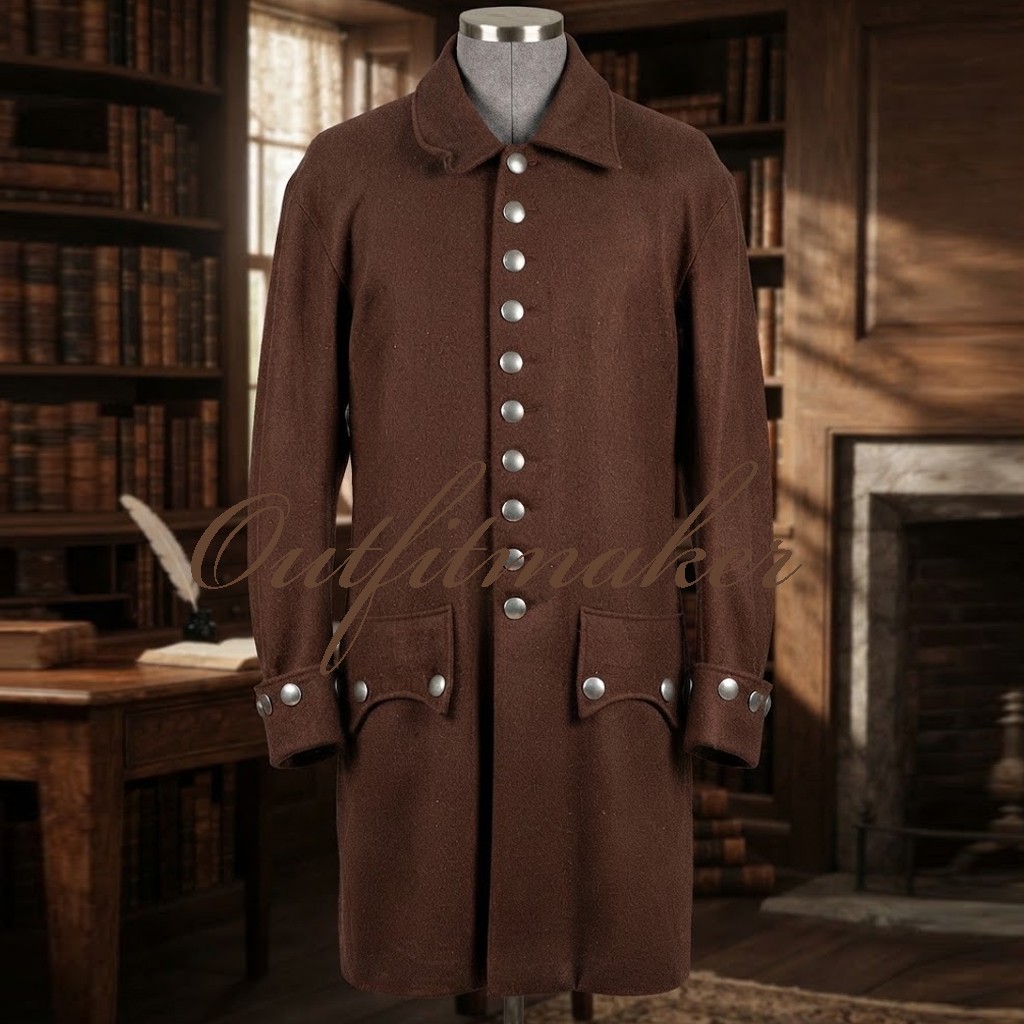 18th Century Brown Wool Frock Coat Colonial Revolutionary War Reenactment Coat 18th Century Brown Wool Frock Coat Colonial Revolutionary War Reenactment Coat