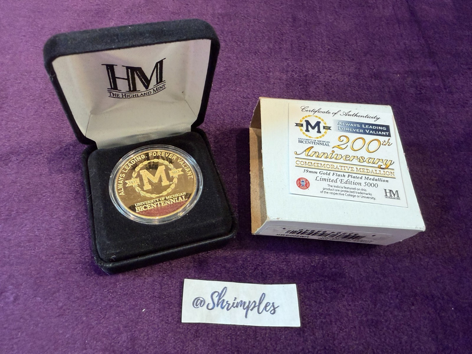 UNIVERSITY OF MICHIGAN 200th Anniversary Bicentennial GOLD COIN New in Case UNIVERSITY OF MICHIGAN 200th Anniversary Bicentennial GOLD COIN New in Case