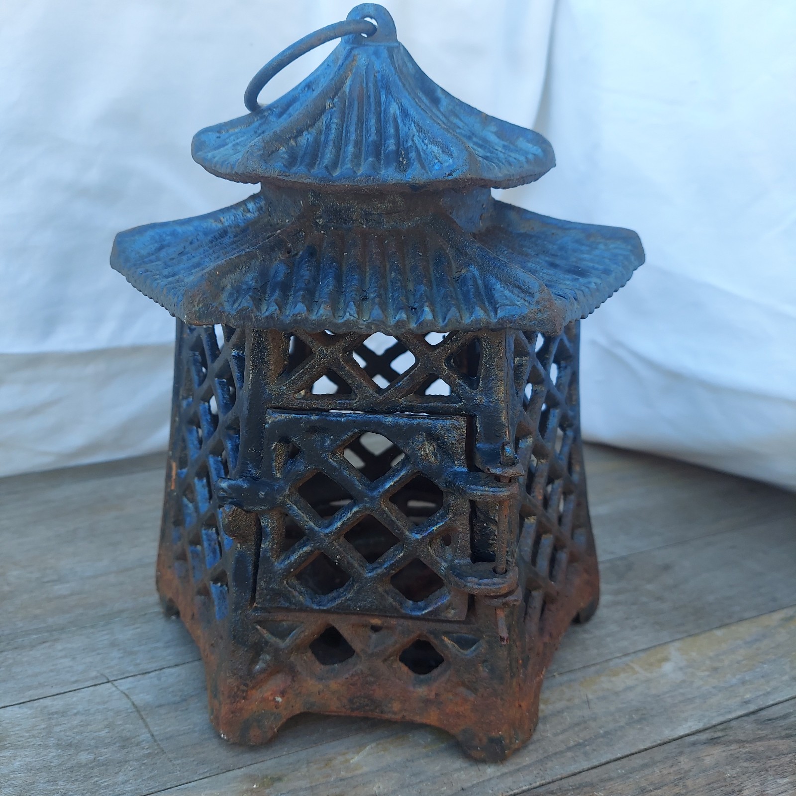 Japanese Heavy Cast Iron Double Pagoda Tsuridoro Candle Hanging Lantern Japanese Heavy Cast Iron Double Pagoda Tsuridoro Candle Hanging Lantern