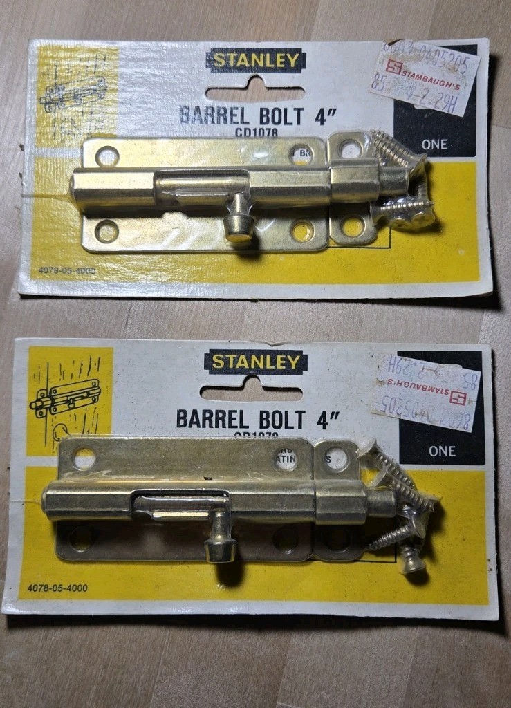 NOS Vintage Stanley Brass Barrel Bolts 2 Matching 4" NOS Vintage Stanley Brass Barrel Bolts 2 Matching 4"