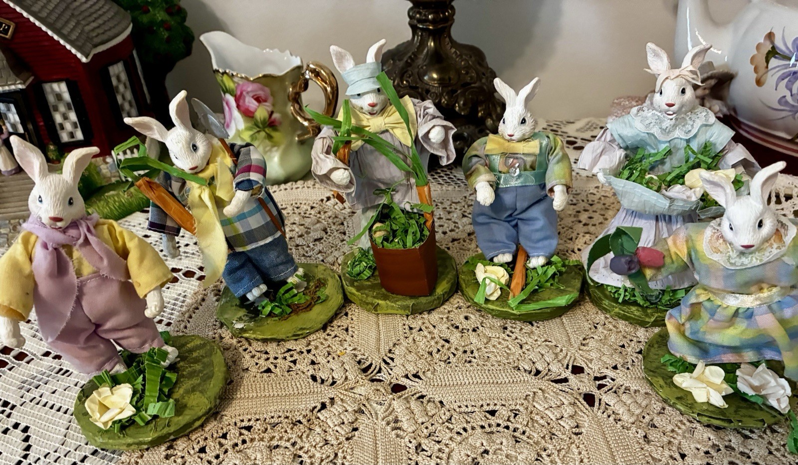 Vintage  6 Bunny Dolls Lot Holiday Easter Decor Too CUTE