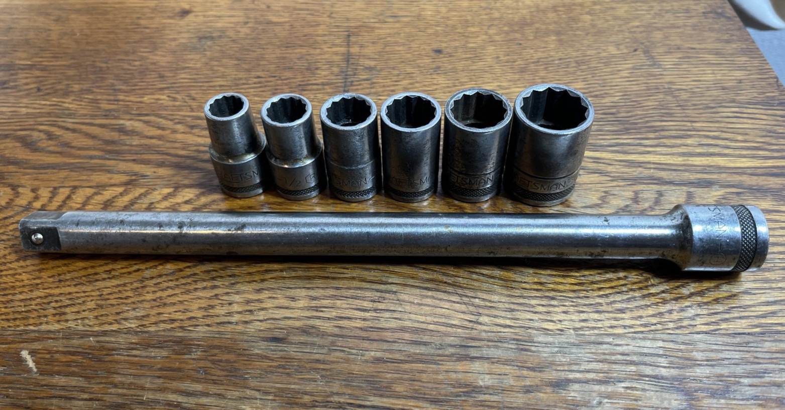 Vintage Craftsman Circle H 1/2" Drive Sockets (6) & 10" Extension Bar 1930s-40s