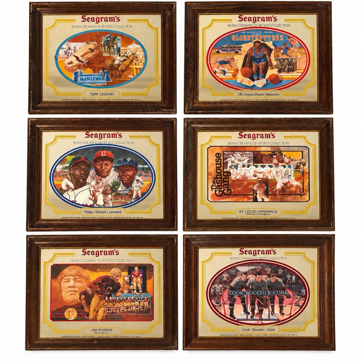 Vintage Seagram’s Seven Crowns Sports Collection Framed Bar Mirrors Man Cave