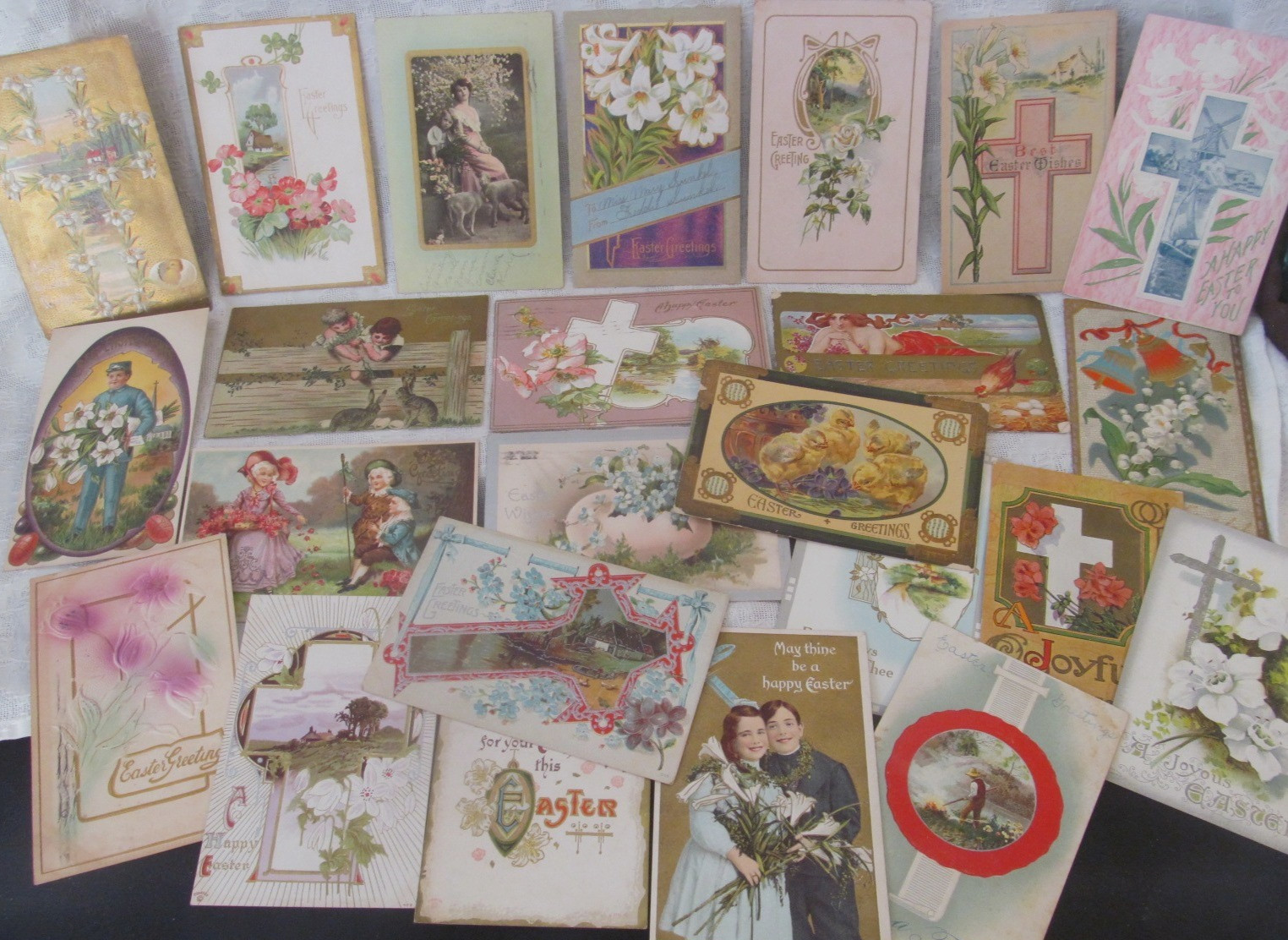 Lot of 24~Antique EASTER Holiday Postcards~Art Nouveau~Giant Eggs~Chicks~Flowers Lot of 24~Antique EASTER Holiday Postcards~Art Nouveau~Giant Eggs~Chicks~Flowers