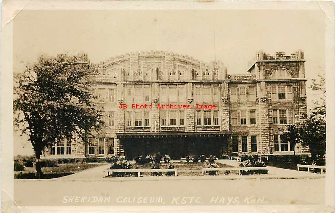 KS, Hays, Kansas, RPPC, Sheridan Coliseum School, Entrance View, Photo KS, Hays, Kansas, RPPC, Sheridan Coliseum School, Entrance View, Photo