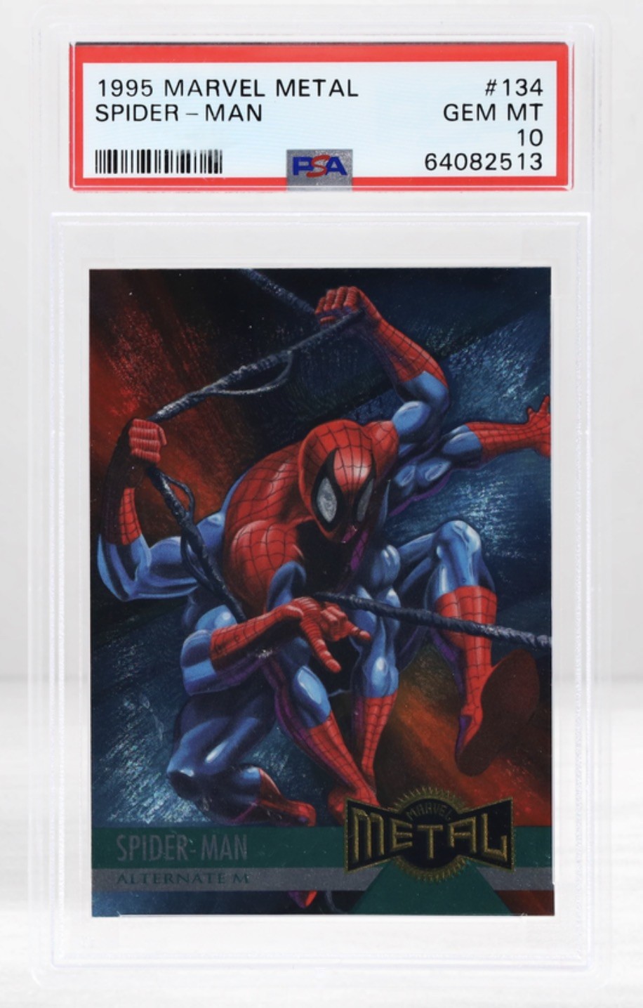 1995 Marvel Metal Spider-Man #134 Alternate M PSA 10 Gem Mint SP Fleer 1995 Marvel Metal Spider-Man #134 Alternate M PSA 10 Gem Mint SP Fleer