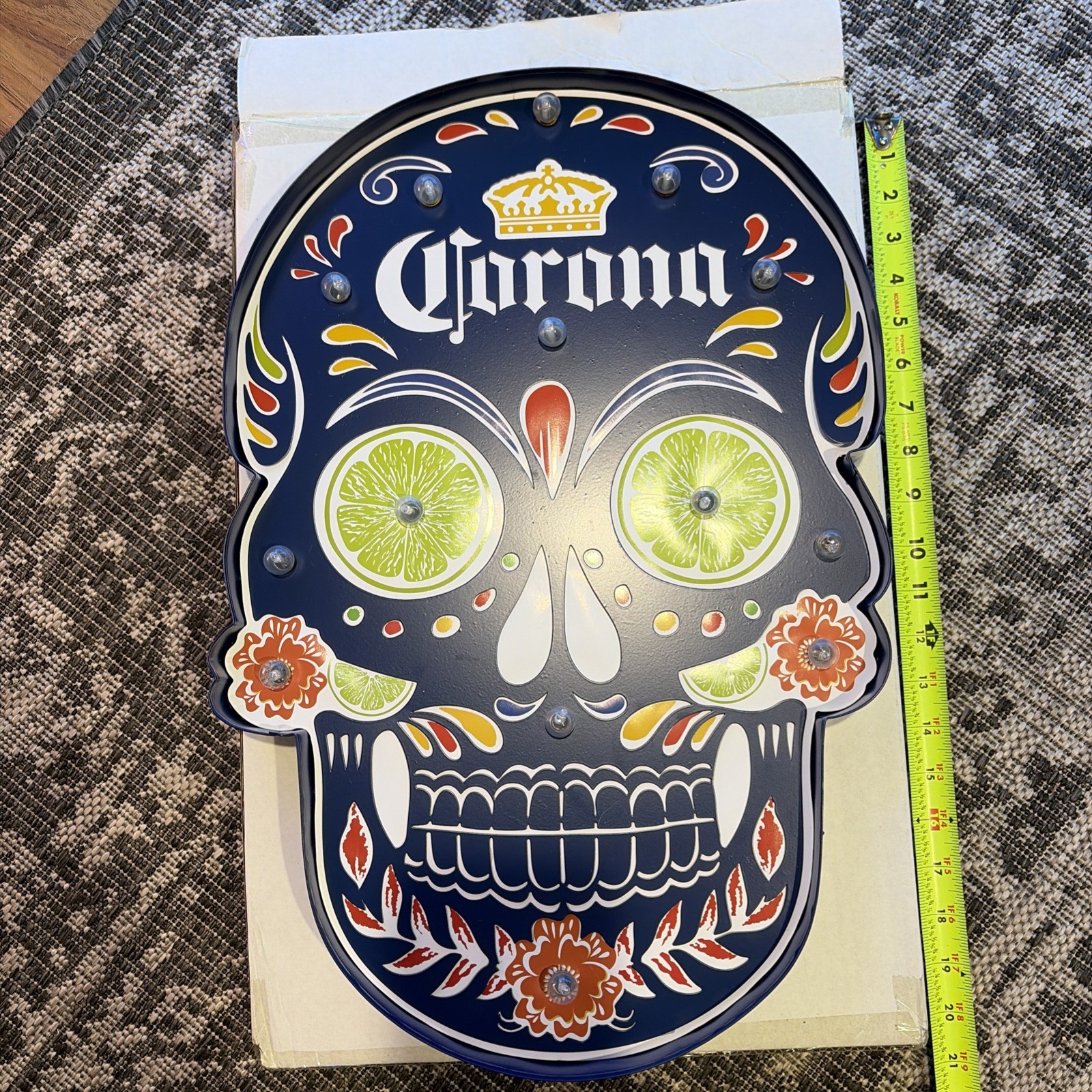 Rare Large Corona Beer Sugar Skull Light Up Sign Bar Decor 20”x 14”