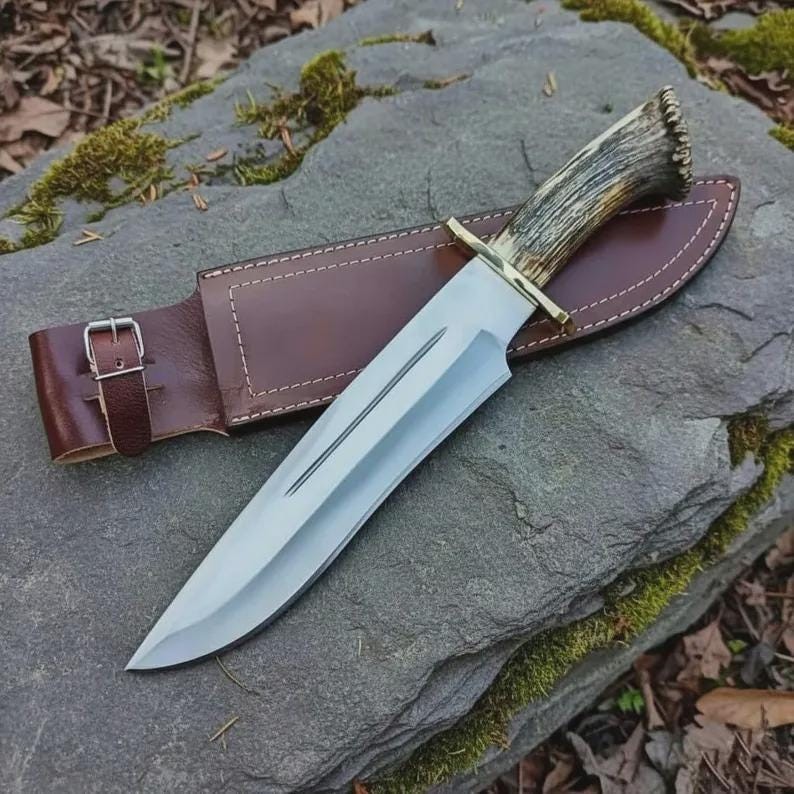 Custom Handmade 440C Stainless Steel Bowie Knife – Stag Horn Handle with Sheath Custom Handmade 440C Stainless Steel Bowie Knife – Stag Horn Handle with Sheath