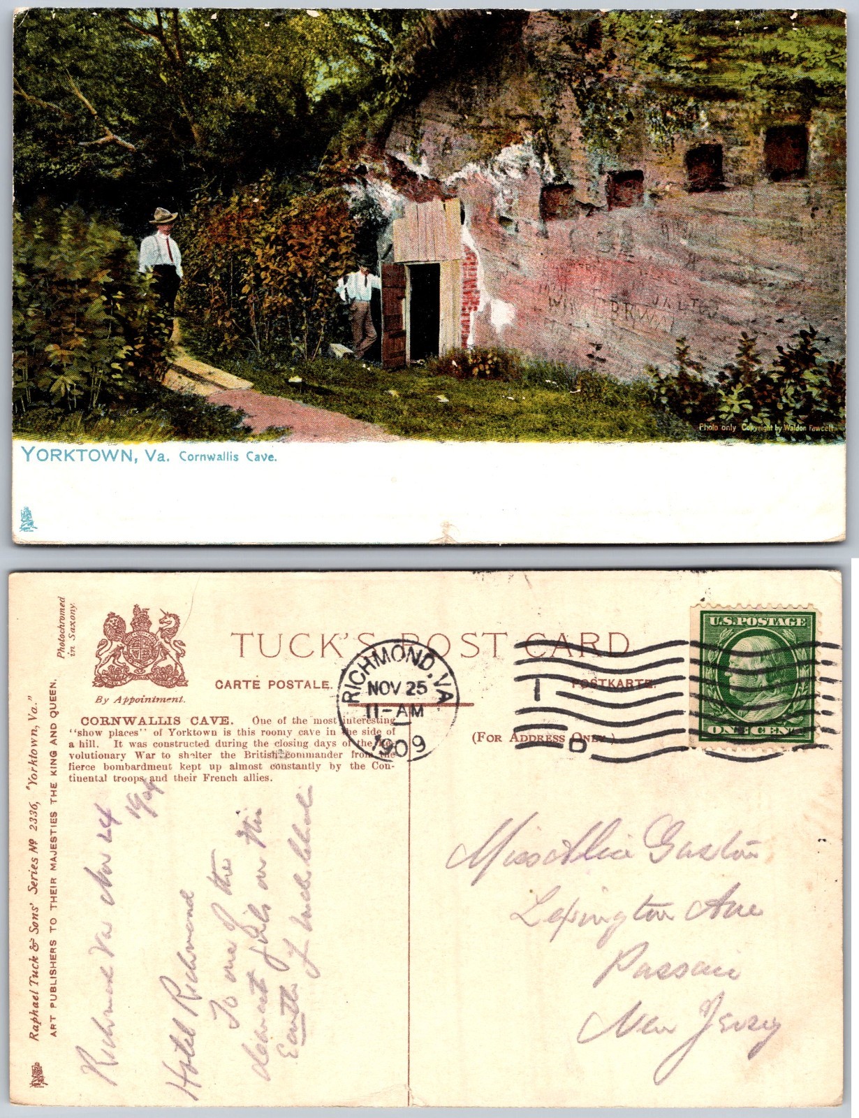 Yorktown VA Cornwallis Cave Postcard