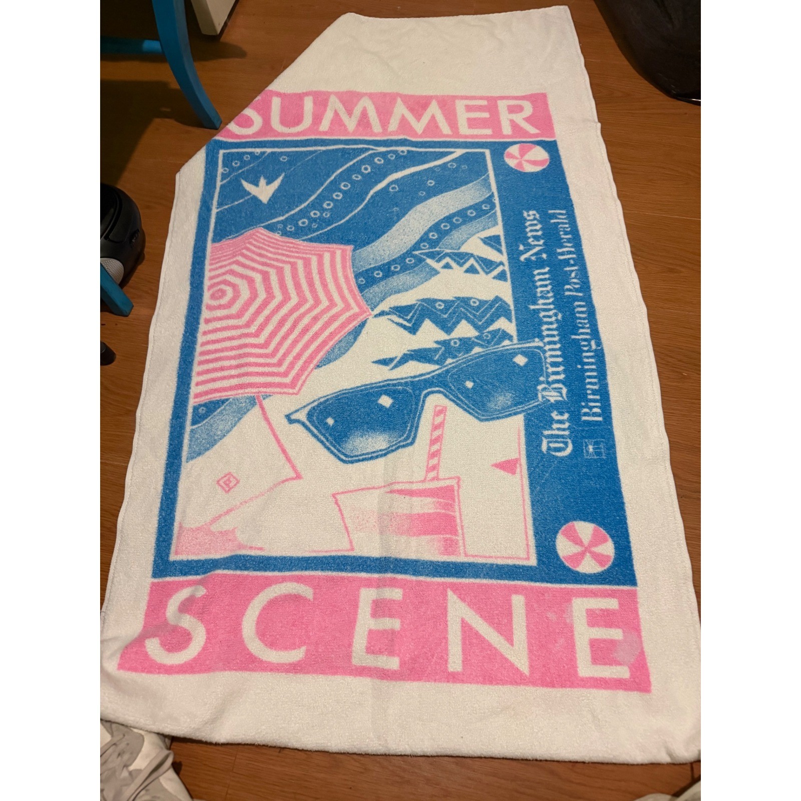 Vintage The Birmingham News Post-Herald Summer Scene Beach Towel Retro Pink Blue Vintage The Birmingham News Post-Herald Summer Scene Beach Towel Retro Pink Blue