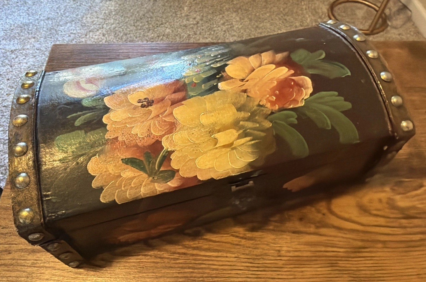 Vtg Hand-Painted Floral Handcrafted Wooden Rectangular Chest Trinket Vtg Hand-Painted Floral Handcrafted Wooden Rectangular Chest Trinket