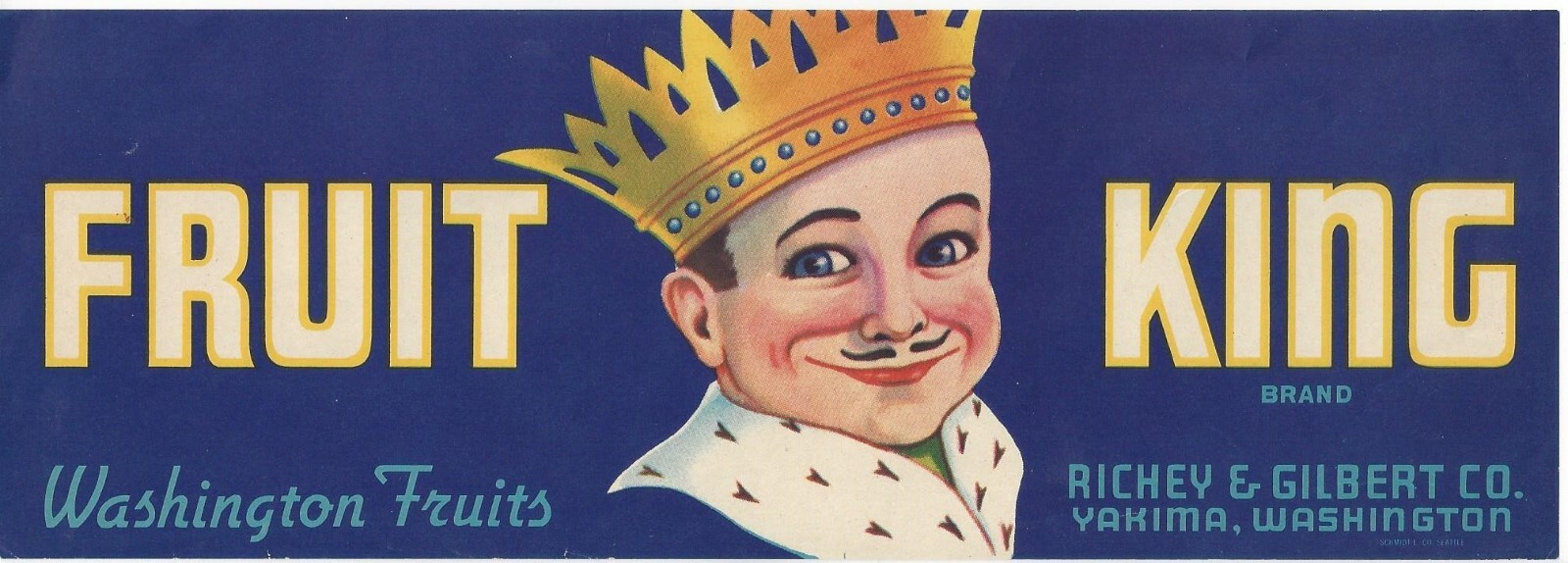 Original rare FRUIT KING fruit crate label Richey & Gilbert Co Yakima WA crown Original rare FRUIT KING fruit crate label Richey & Gilbert Co Yakima WA crown