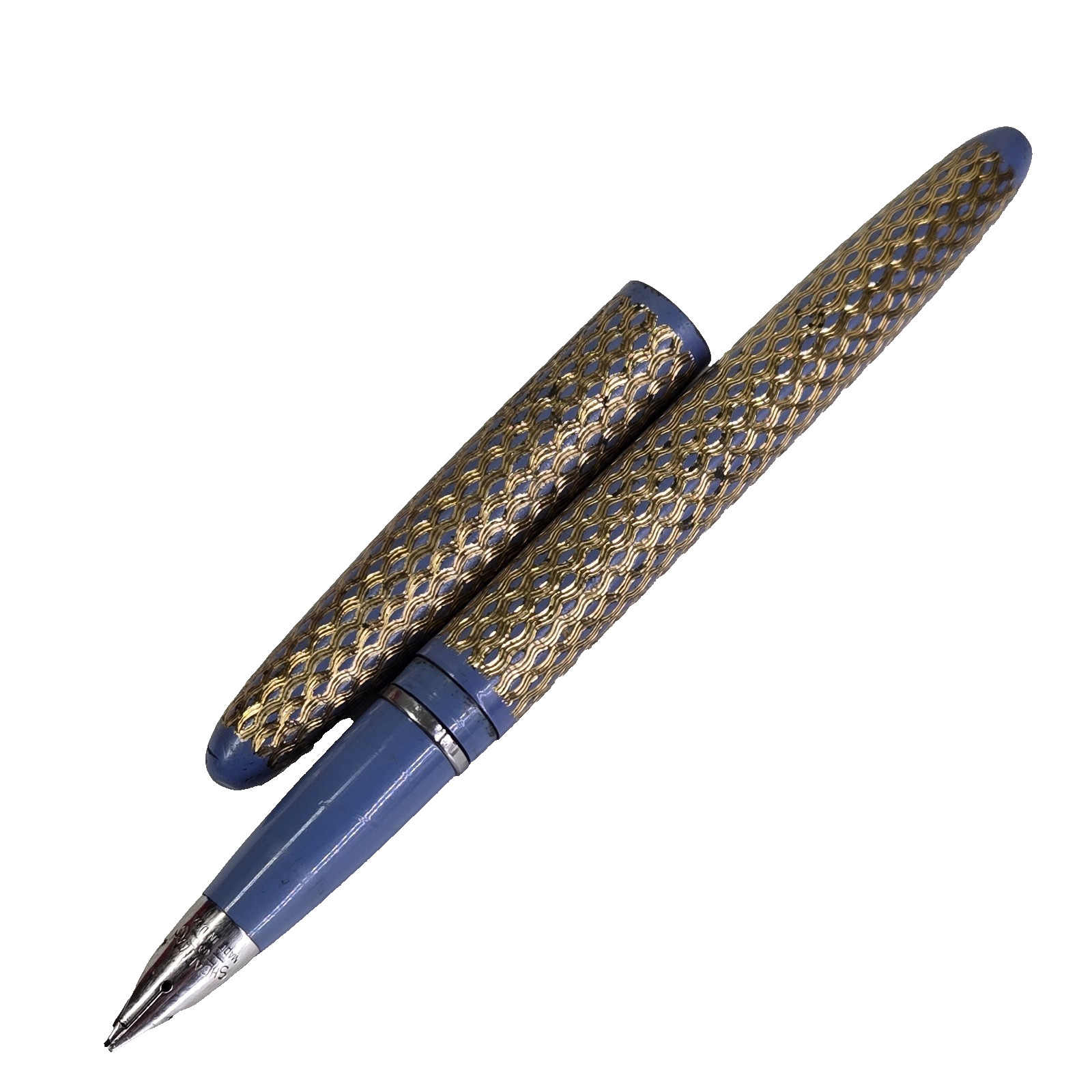 1950s Lady Sheaffer Skripsert Fountain Pen Periwinkle Blue Gold Paisley Fishnet 1950s Lady Sheaffer Skripsert Fountain Pen Periwinkle Blue Gold Paisley Fishnet