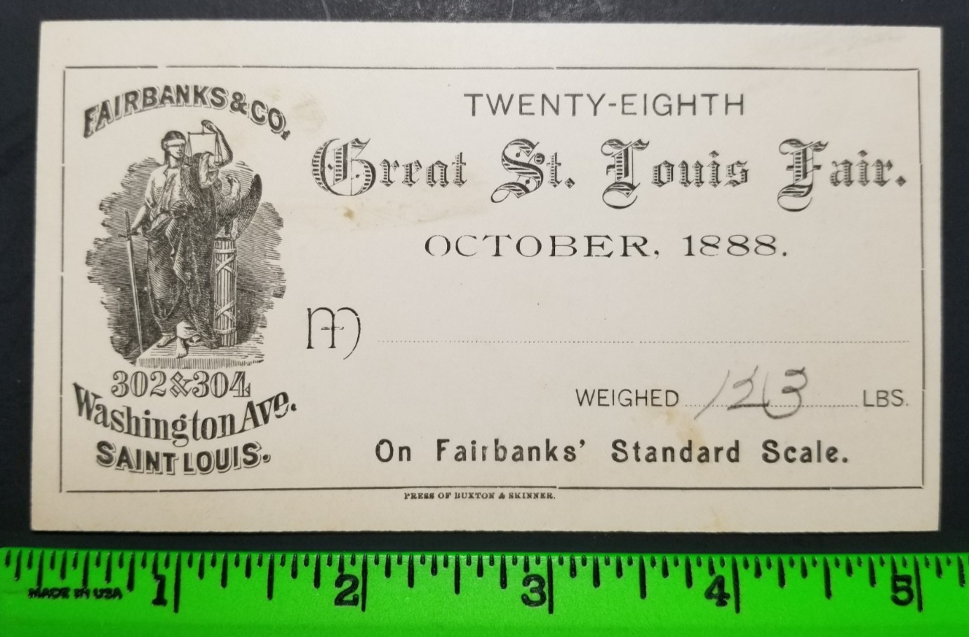 Vintage 1888 St Louis Fair Fairbanks Scale Business Card