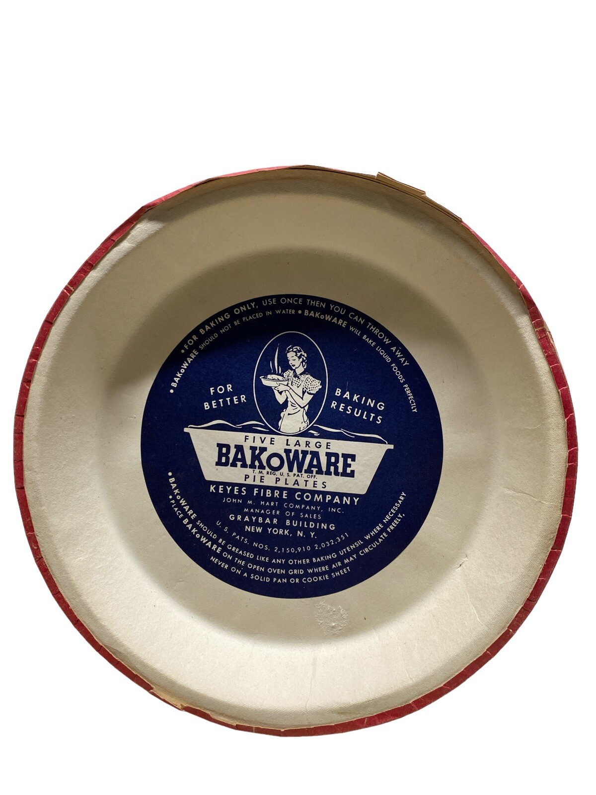 5x Vintage BAKoWARE Paper Pie Plates Ovenserve Pie Plate John M Hart