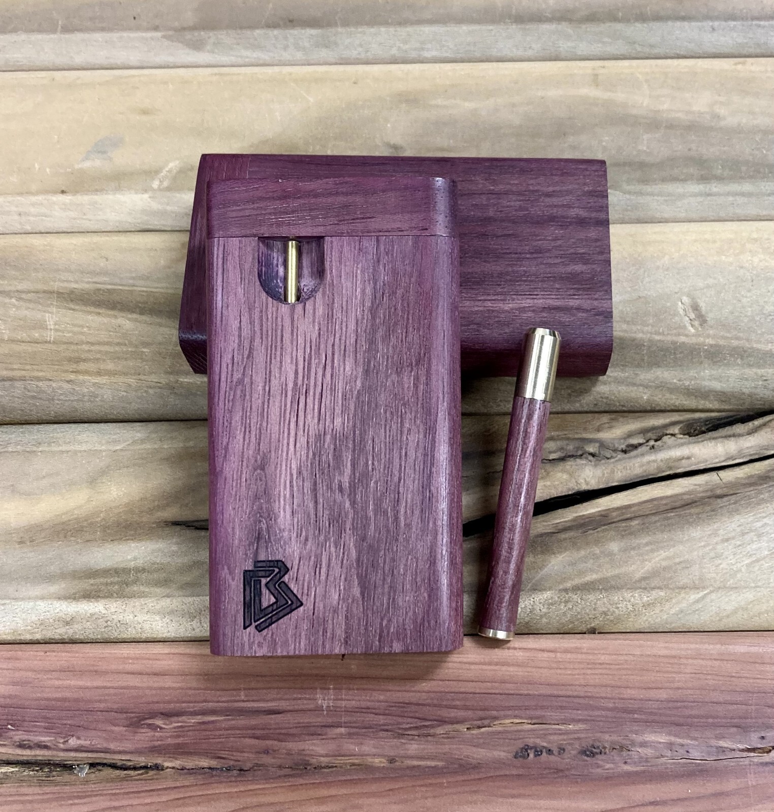 Exotic Purpleheart 3.5 Dugout Stashbox w Poker & Bat/One Hitter Set- Made In USA Exotic Purpleheart 3.5 Dugout Stashbox w Poker & Bat/One Hitter Set- Made In USA