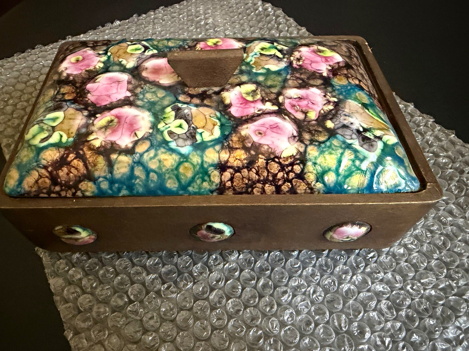 Vintage Mid Century Modern Spanish Enamel & Wood Jewelry Box Vintage Mid Century Modern Spanish Enamel & Wood Jewelry Box