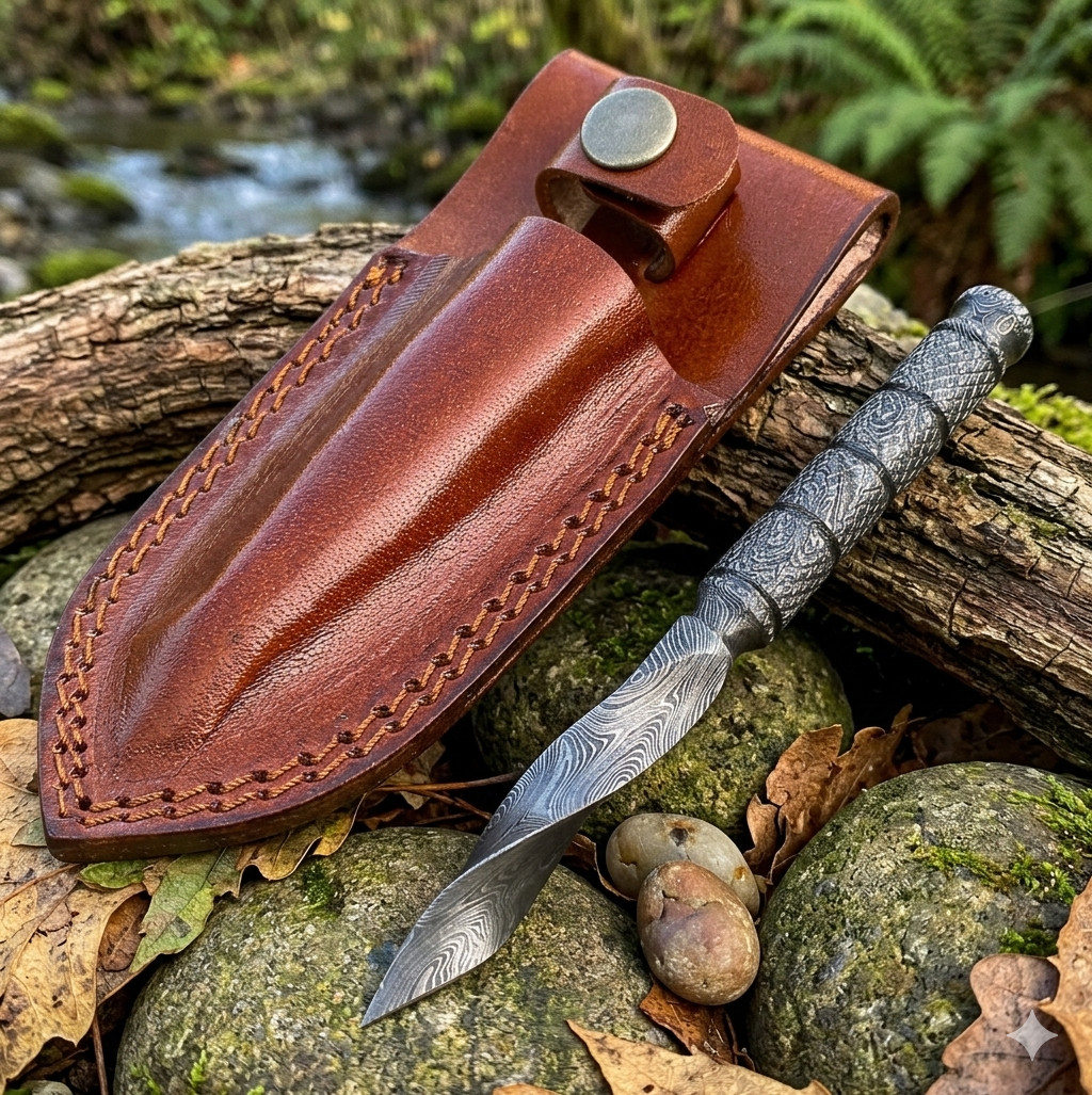 Damascus Small Cyclone Tri Edge Dagger Knife Full Tang 6 inch Over All Damascus Small Cyclone Tri Edge Dagger Knife Full Tang 6 inch Over All