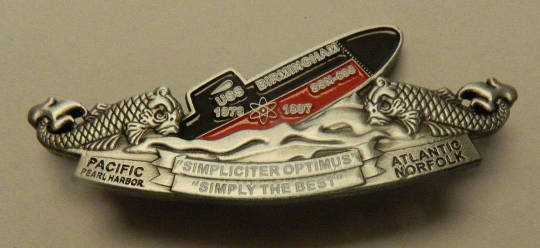 USS BIRMINGHAM SSN-695 SUBMARINE INSIGNIA BADGE - ANTIQUE SILVER #2 USS BIRMINGHAM SSN-695 SUBMARINE INSIGNIA BADGE - ANTIQUE SILVER #2