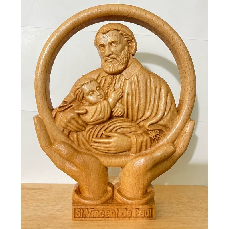 Saint Vincent de Paul - Wooden Carving Picture, Religious Statue Christmas Decor Saint Vincent de Paul - Wooden Carving Picture, Religious Statue Christmas Decor